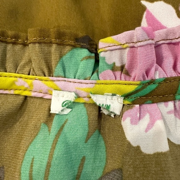 Aerie Floral Khaki Pink Spaghetti Strap Camisole Cami Ruffle Crop SZ M - Picture 5 of 5